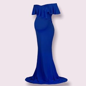 Royal Blue Maternity Long Off the Shoulder Dress